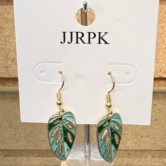 Monstera Albo Earrings with Sterling Silver Fishhooks