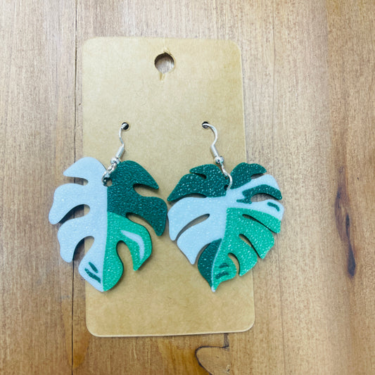 Monstera Albo Earrings with Sterling Silver Fishhooks